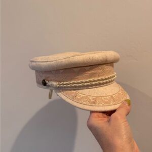 Cream and Pink Cap with Rope Detail